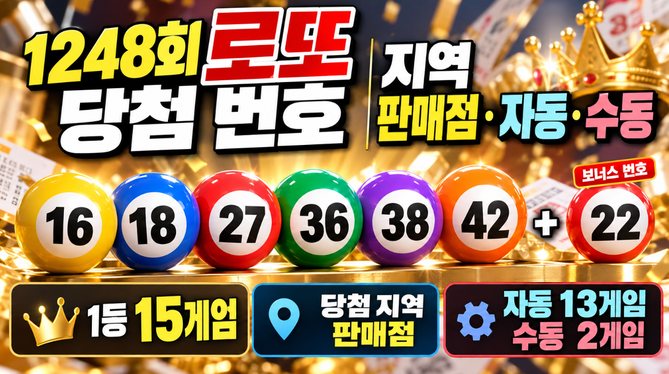 1248회 로또 당첨 번호 지역｜판매점&middot;자동&middot;수동