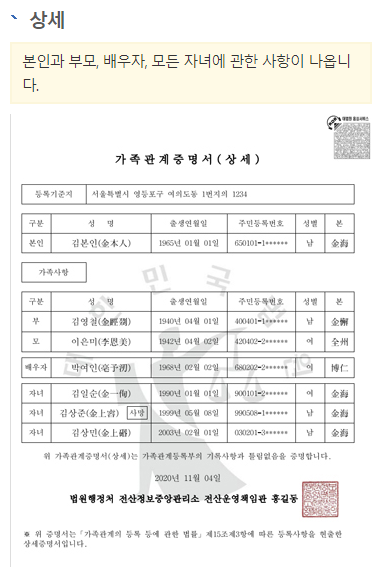 가족관계증명서 종류 / 일반&amp;#44;상세&amp;#44;특정