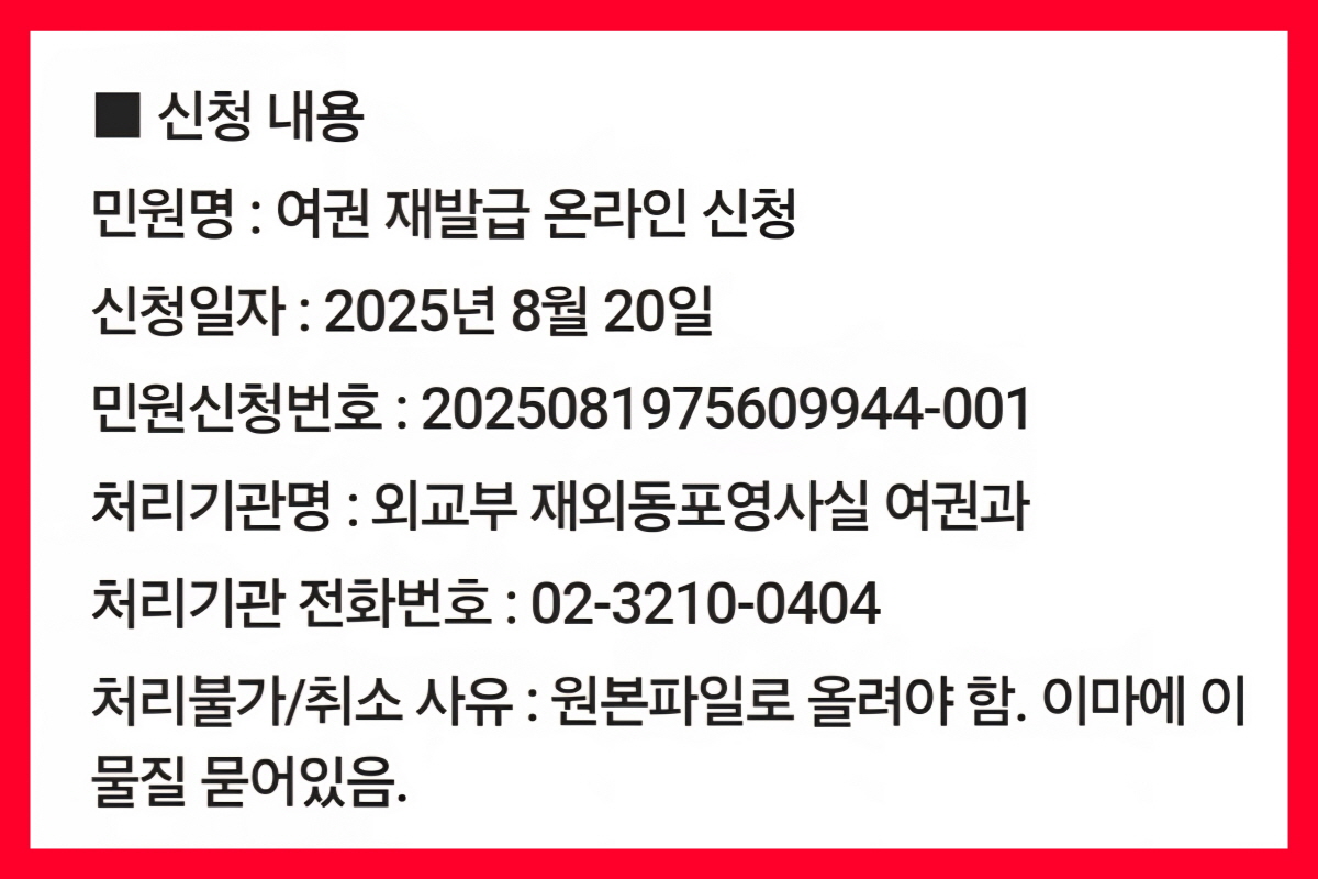 정부24 여권 재발급 온라인 신청 반려 사유 - 원본파일 필요 및 사진 이물질 검출