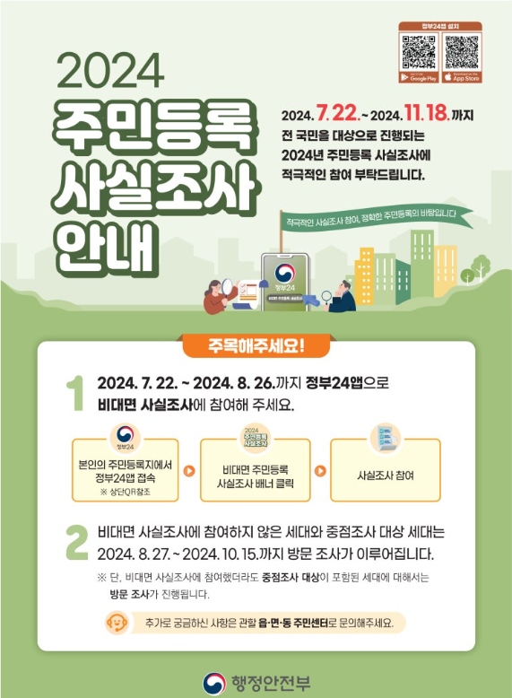 주민등록 사실조사 비대면방법 과태료 거주지