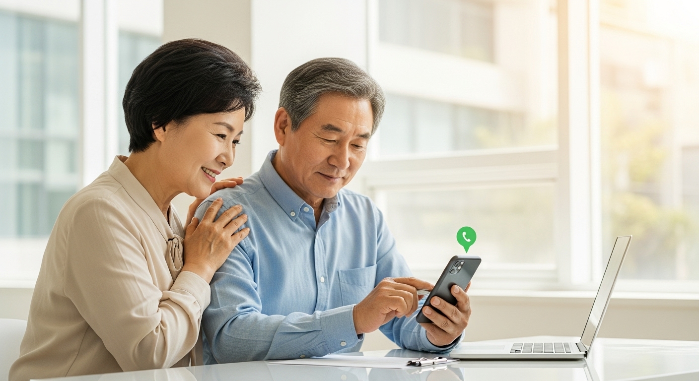 휴대폰으로 인증번호를 확인하는 장면