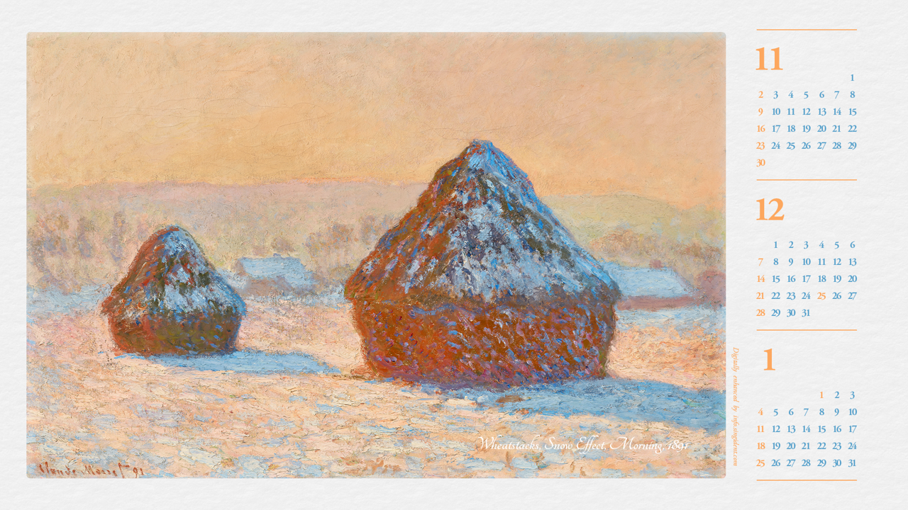 09 건초더미, 눈의 효과, 아침 B - 2025년12월 노트북배경화면