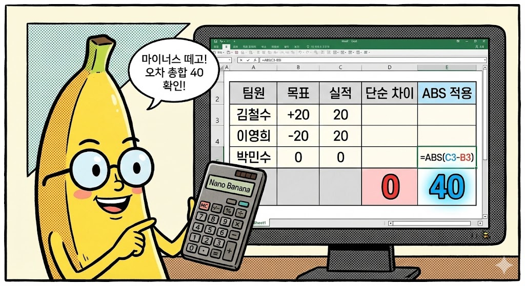 엑셀 ABS 함수 완벽 정리: 음수(마이너스) 떼고 두 숫자 간의 정확한 격차(차이) 구하는 법