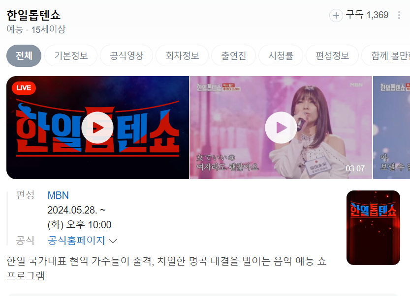 한일톱텐쇼 네이버 투표 방법