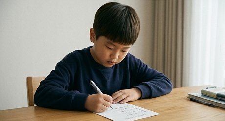 아들이 스스로 할 일 목록에 체크하는 모습