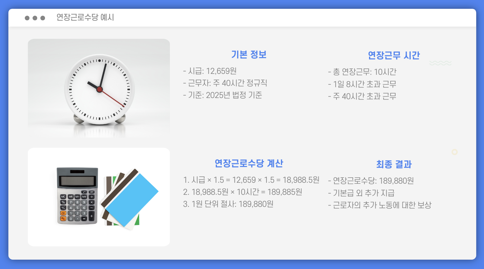 2025년 시급 연장근로수당 계산 예시