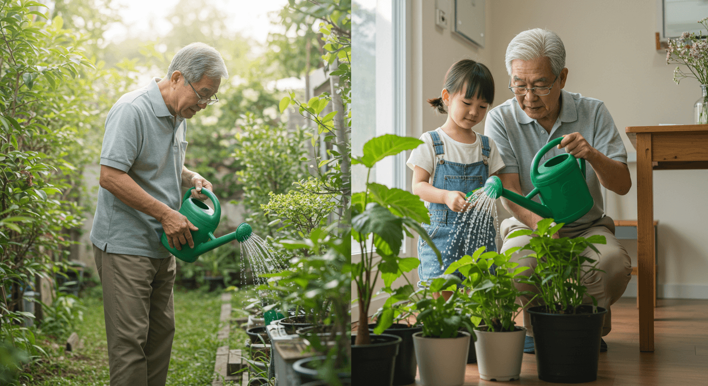 실내와 실외 식물 물주기