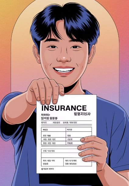 보험 적용이 되어서 기쁜 한국인 남성 청년의 모습