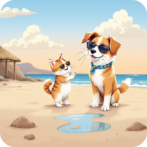 사랑스런 고양이와 강아지가 함께 행복하게 있는 이미지