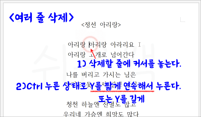 여러 줄 지우기