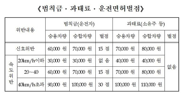 속도위반 범칙금 과태료