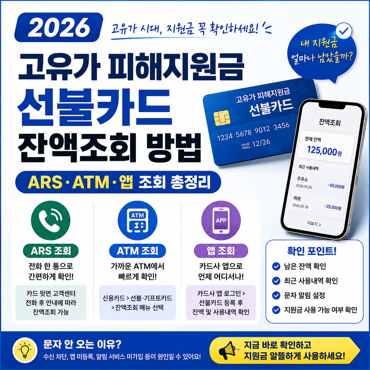 2026 선불카드 고유가 피해지원금 잔액조회 방법｜ARS&middot;ATM&middot;앱 조회 총정리