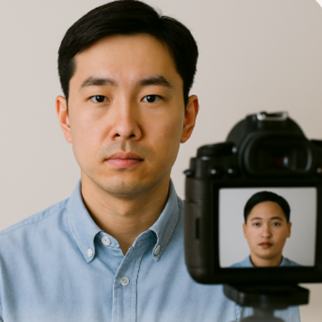 여권 사진 규격에 맞춰 찍는 사람