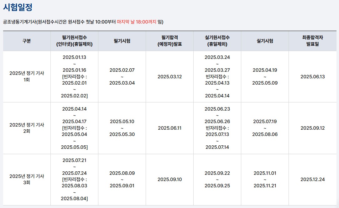 공조냉동기계기사 시험일정