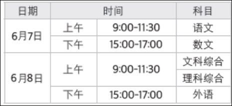 가오카오시간표