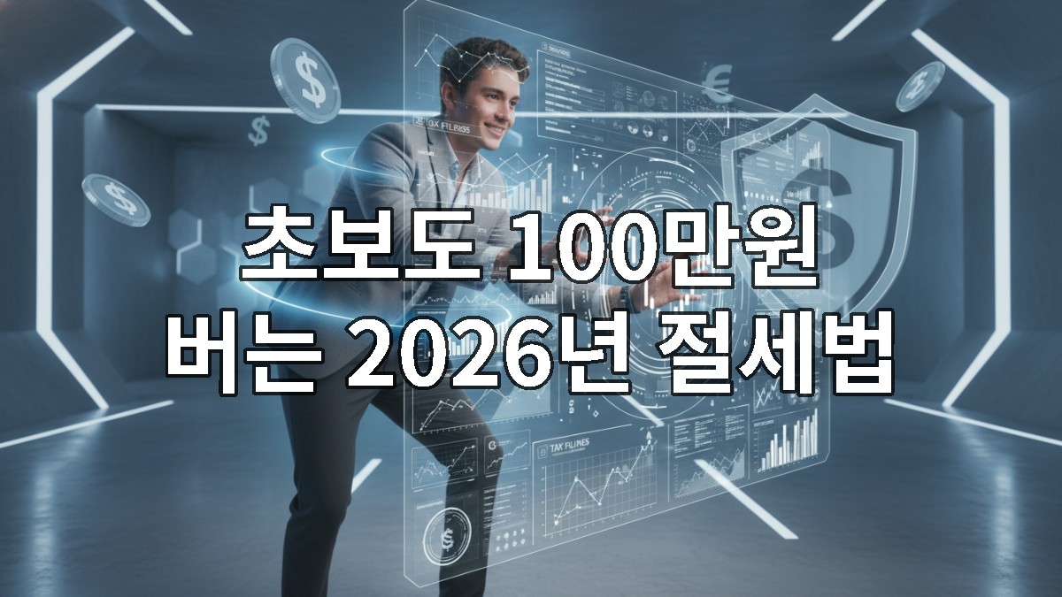 2026년 세금 절약 노하우를 배우는 초보 투자자가 디지털 화면 앞에서 환하게 웃고 있는 모습.