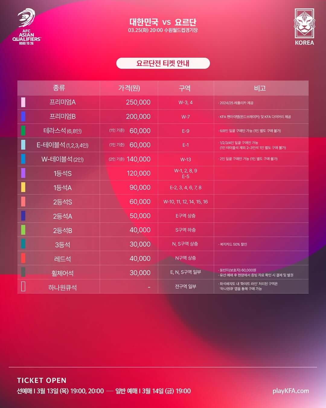 북미월드컵 아시아 3차 예선 오만 요르단 티켓 예매 중계 일정