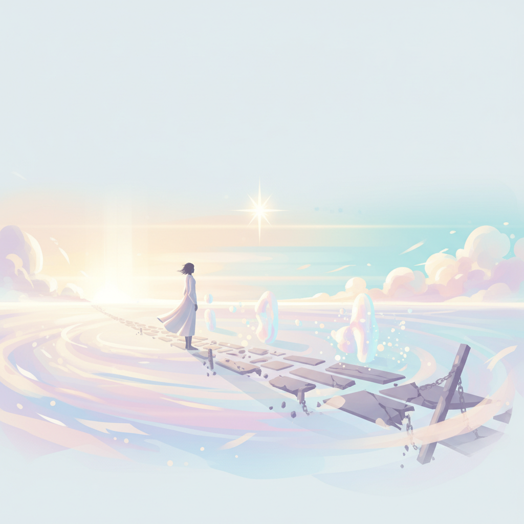 노을 지는 길 위를 함께 걷는 두 사람의 뒷모습. 크라우디드 하우스의 'Don't Dream It's Over' 노래의 희망과 연대의 분위기를 담고 있다.