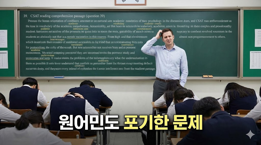 원어민조차 풀기 어려워하는 난해한 수능 영어 지문을 보고 당황하는 모습