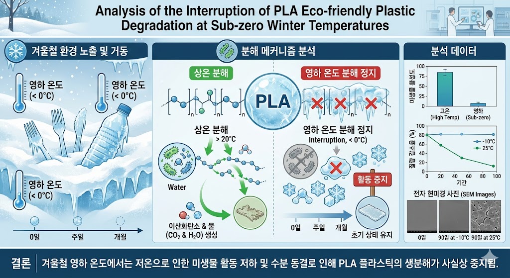 겨울철 영하 온도 PLA 분해 정지 현상 분석: 4개월 야외 실험 후기