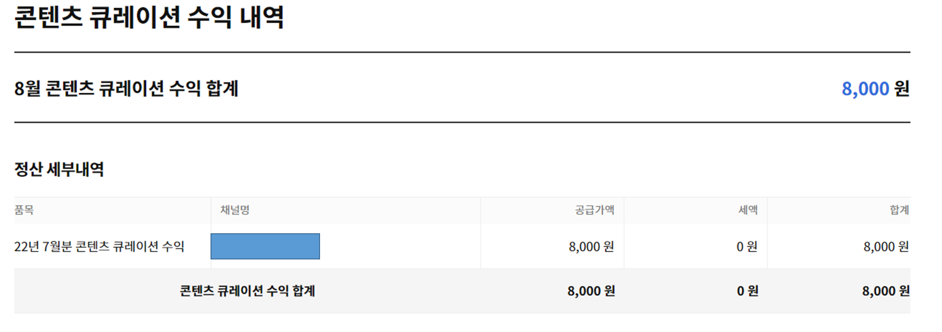 카카오뷰 8월 수익