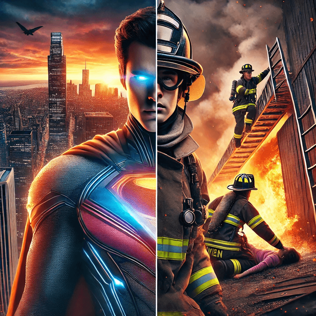 스크린 속 슈퍼 히어로 &amp; 현실 속 숨은 영웅 표현한 이미지