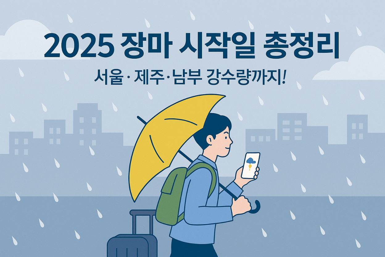 2025 장마 시작일, 서울 장마 기간, 제주도 장마, 장마 강수량, 여름 휴가 추천, 집중호우, 태풍 대처, 장마철 여행, 기상청 예보