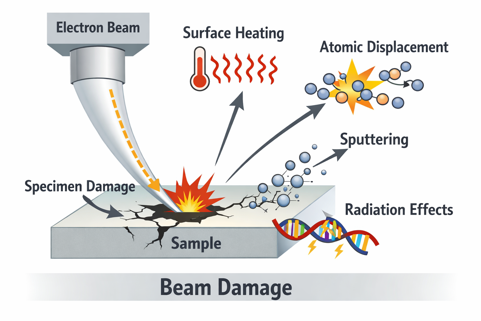 전자 빔이 시편에 damage 를 주는 이미지