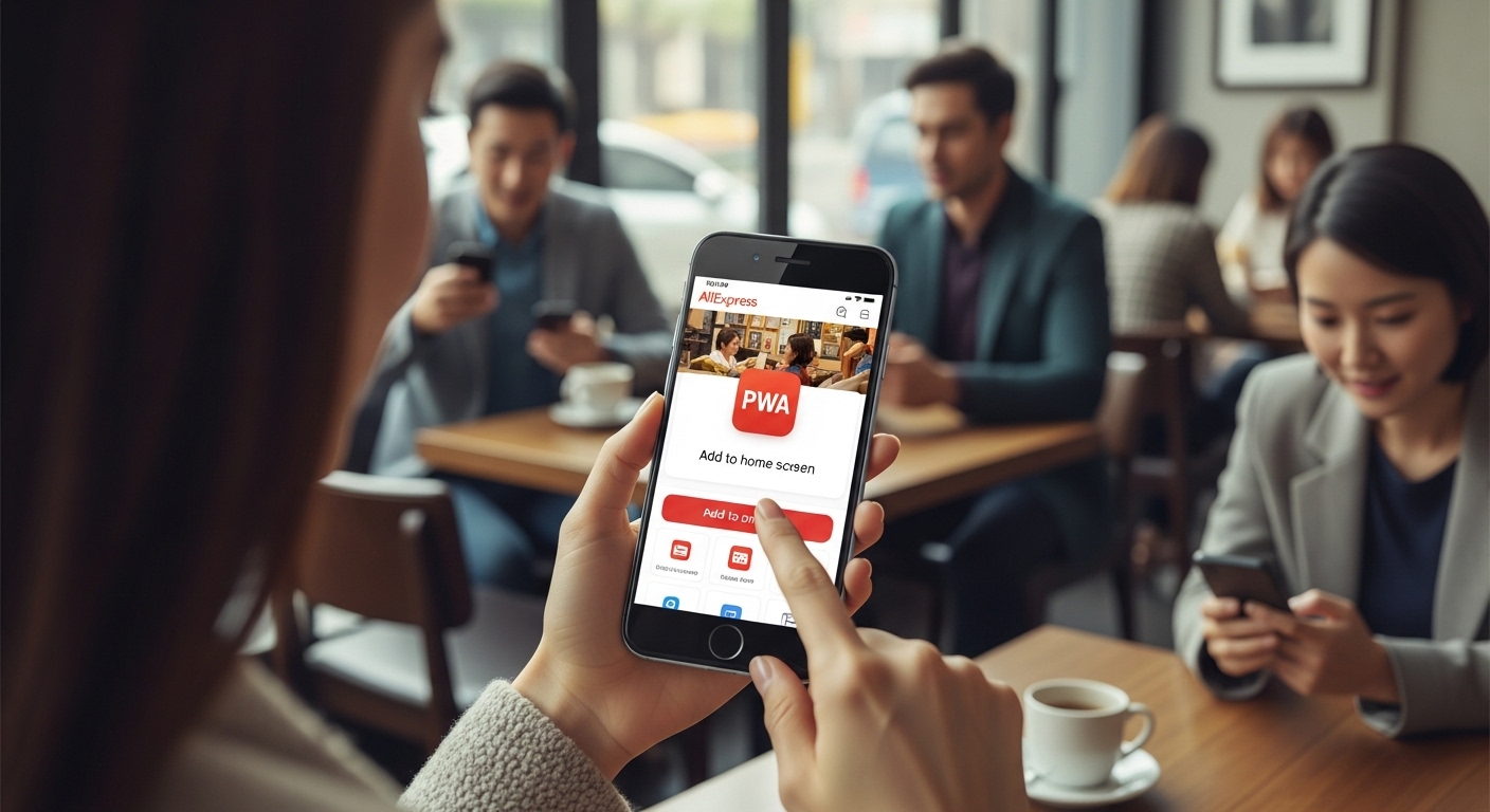 smartphone while visiting a PWA-based shopping website