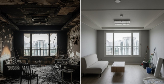 주택 화재청소 전후