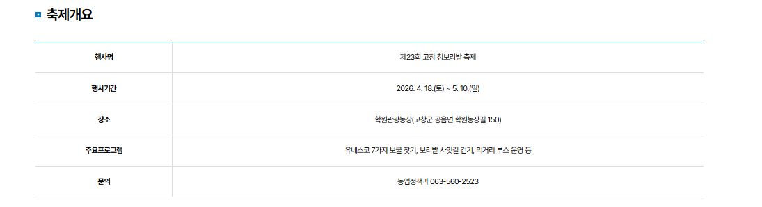 고창 청보리밭 축제 입장료