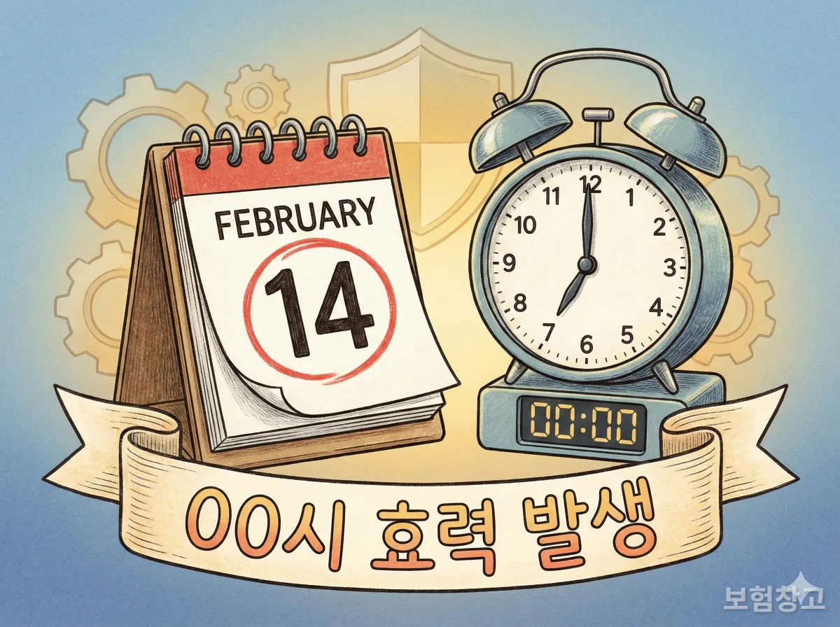 단기운전자특약 효력 발생 시각인 24시(0시)를 강조하는 달력과 시계 이미지