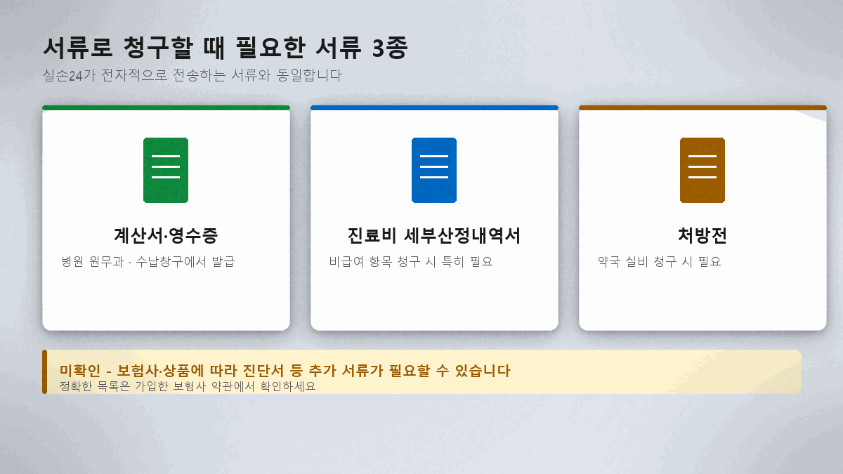 실손보험 청구 서류 계산서 영수증 세부내역서 처방전