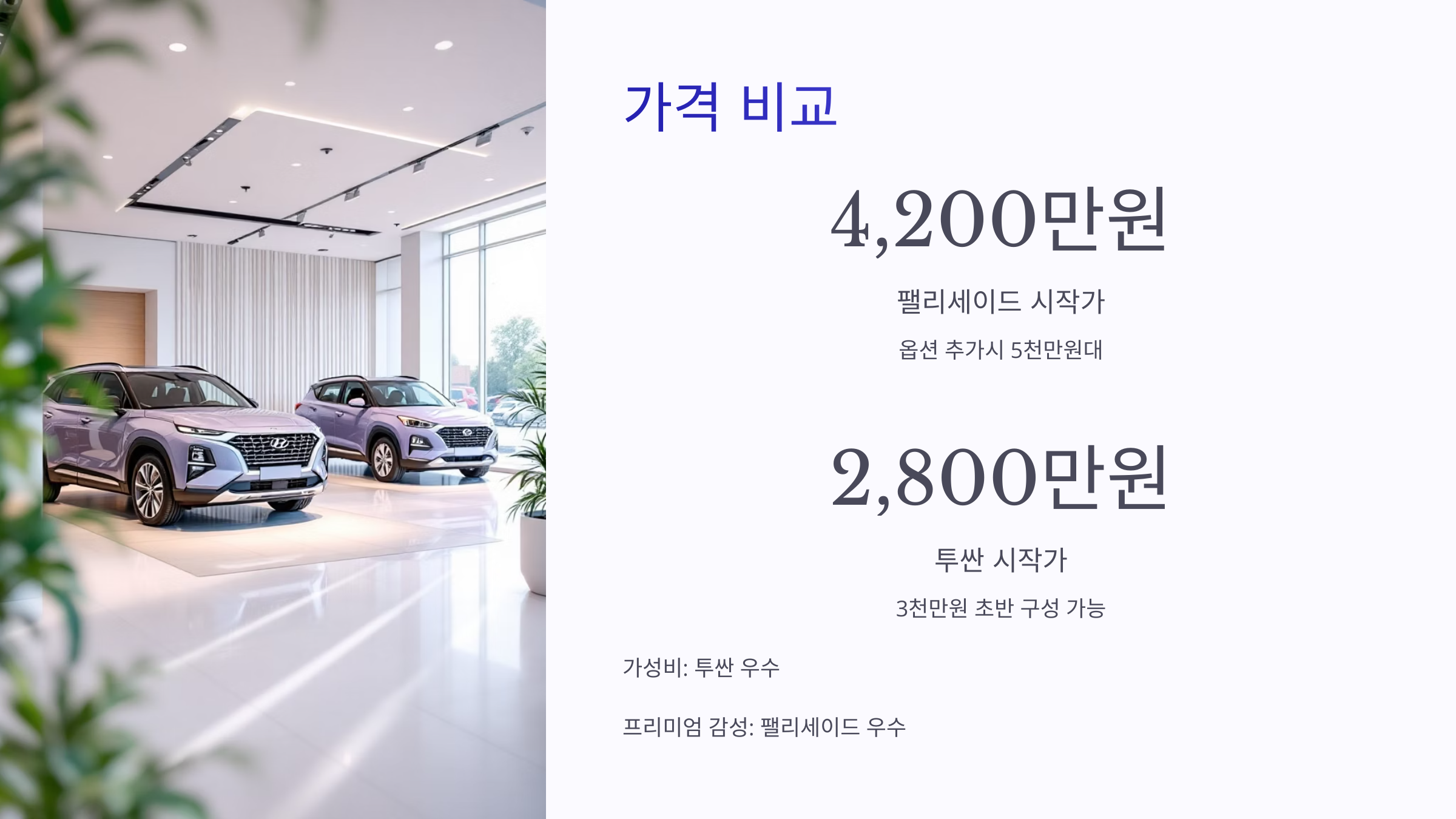 🚘 현대 팰리세이드 vs 현대 투싼, 어떤 SUV가 내게 더 잘 맞을까?