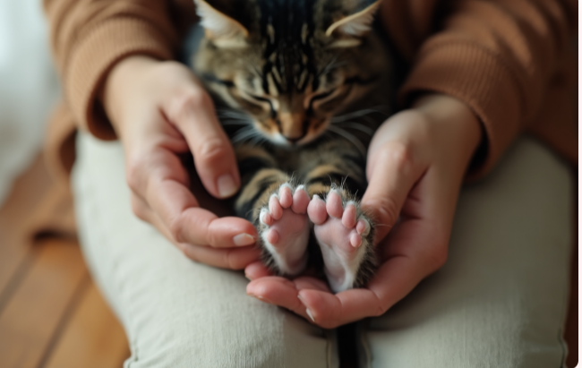 고양이를 안고 있는 사람과 고양이 사진