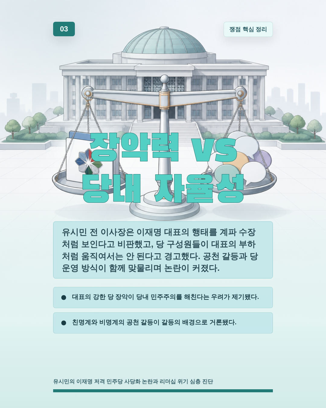 장악력 vs 당내 자율성