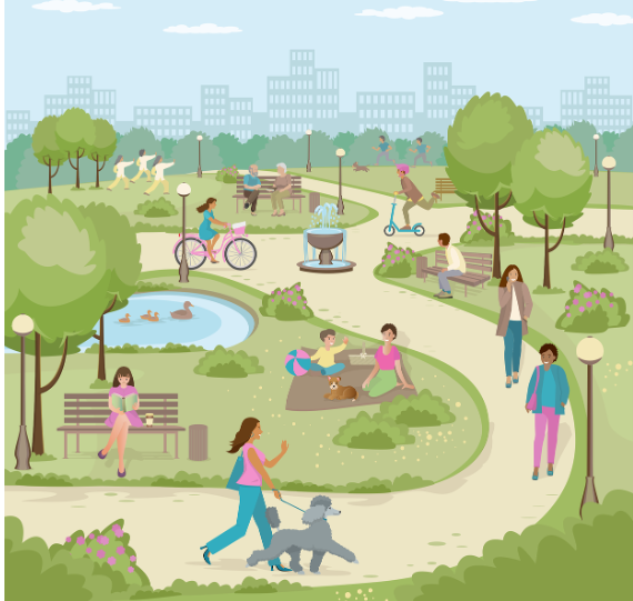 주말 공원은 쉬고, 걷고, 뛰고, 머무를 수 있는 공간이다.