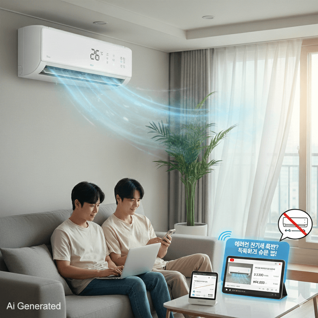 에어컨 전기세를 아끼는 인버터 작동 원리를 표현하는 이미지