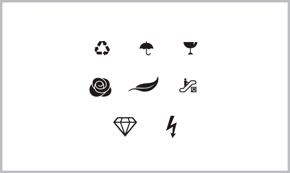 Free Icon vector source : Recycle, Umbrella, Wineglass, Rose, Leaf, Escalator, Diamond, Thunder