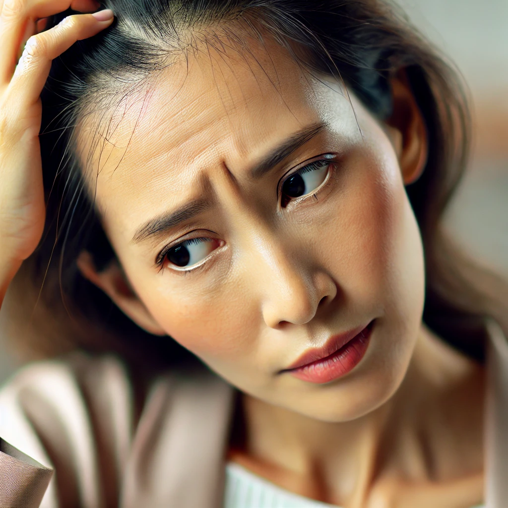 탈모로 고민하는 30대 후반 여성 중년여성 아줌마