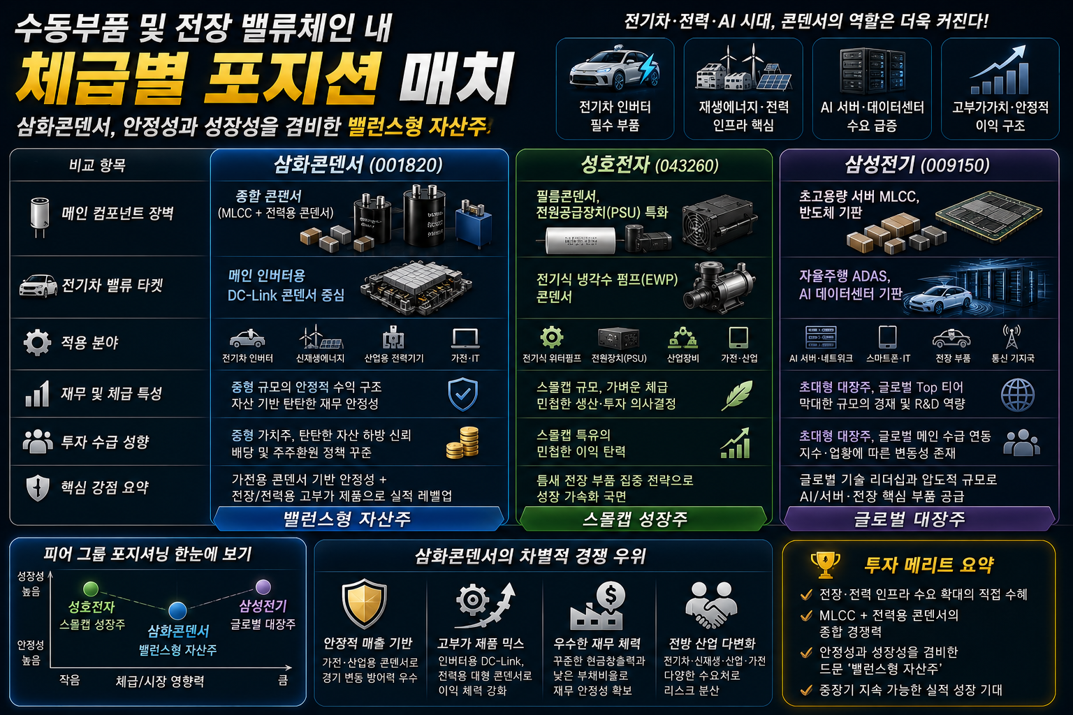 수동부품 및 전장 밸류체인 내 체급별 포지션 매치