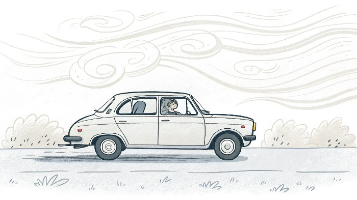 창문 열고 자동차를 주행하는 모습