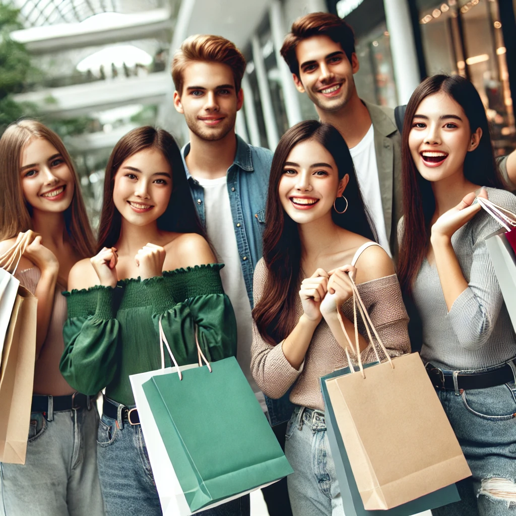 대학생들이 쇼핑하고 즐거워하는 이미지