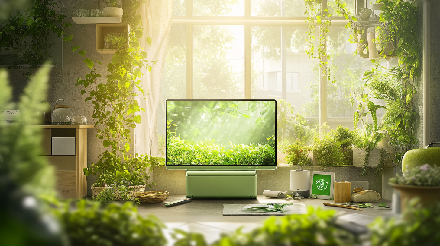 삼성 WF24CB8850BV의 친환경 디자인이 그린 에너지 요소와 어울려 고요한 가정 환경 속에서 창의적으로 표현된 모습