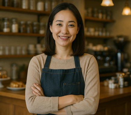 안정감을 주는 가게에서 익숙한 루틴과 함께 미소짓는 가게 주인