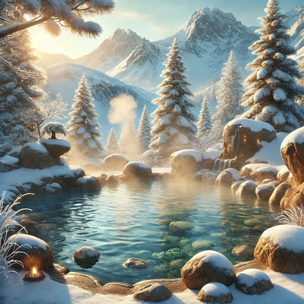 겨울 야외 온천 이미지