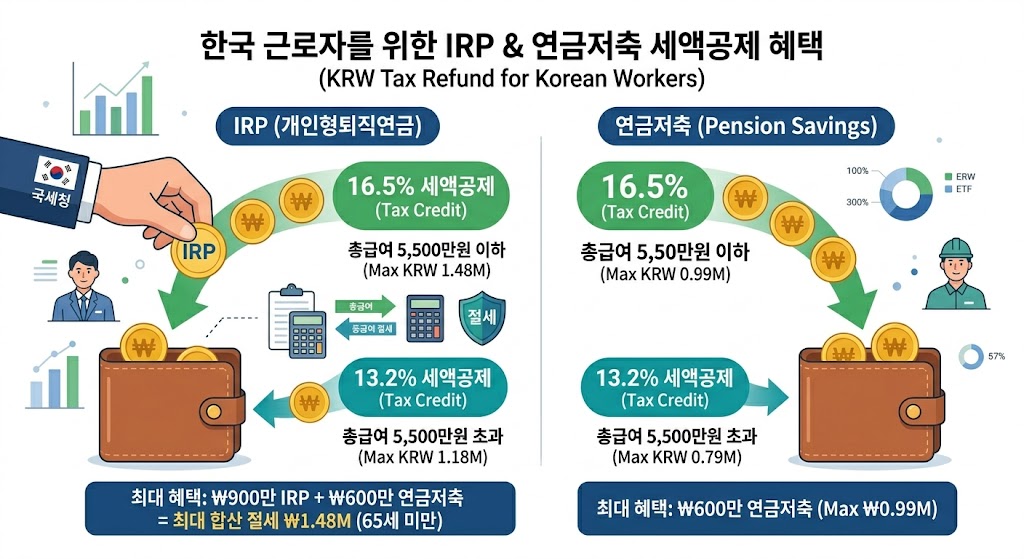 IRP 연금저축 세액공제 환급 금액 비교 인포그래픽