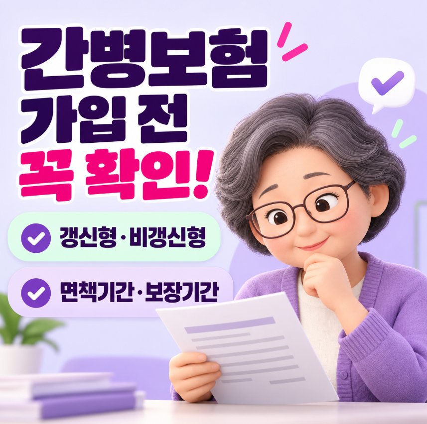 간병보험 가입 전 꼭 확인할 조건｜갱신형&middot;비갱신형&middot;면책기간&middot;보장기간 총정리