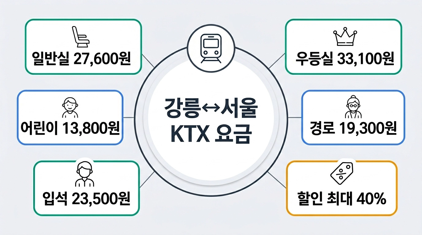 2026년 강릉 서울 KTX 요금 총정리 인포그래픽 승객유형별 정차역별 할인방법 요약