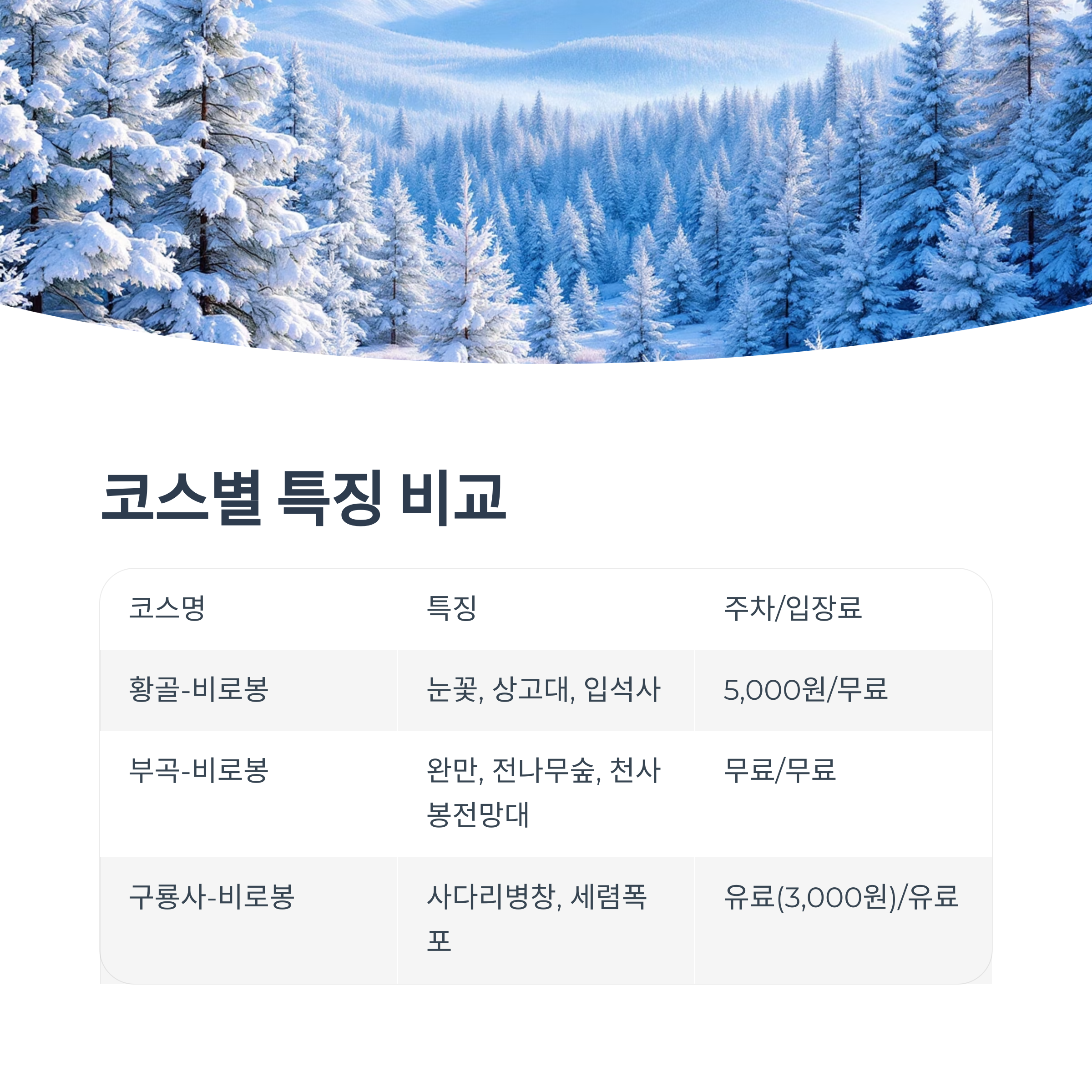 눈꽃산행 코스별 비교